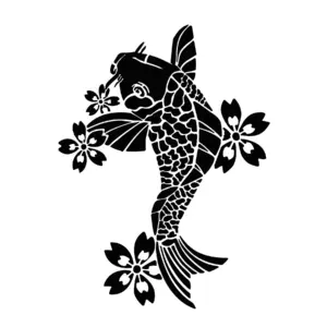 Carpe koi entourée de fleurs de cerisier style japonais pour tatouage temporaire élégant