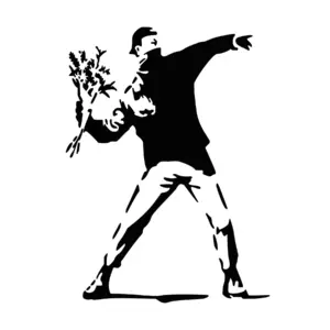 Homme lançant bouquet de fleurs style graffiti street art pour tatouage temporaire artistique