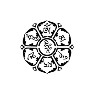 Symbole mantra bouddhiste circulaire aux lignes fines pour tatouage temporaire spirituel apaisant