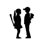 Garçon cachant fleurs et fille tenant batte style street art pour tatouage temporaire artistique