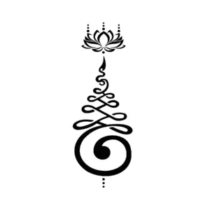 Symbole unalome vertical aux lignes fines pour tatouage temporaire spirituel apaisant