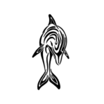 Image d'un tatouage temporaire représentant un dauphin sautant aux traits tribal.