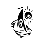 Image d'un tatouage temporaire représentant un bateau et un soleil.