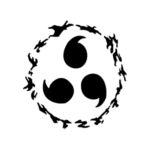 Image d'un tatouage temporaire représentant le sharingan de Sasuke dans Naruto.