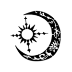 Image d'un tatouage temporaire représentant un soleil avec une lune.
