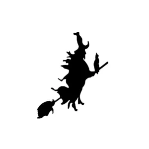 Silhouette sorcière élancée sur balai pour tatouage Halloween discret et élégant