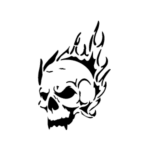 Image d'un tatouage temporaire représentant une tête de mort enflammée.