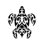 Image d'un tatouage temporaire représentant une tortue d'inspiration tribal.