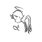 Ange en prière au tracé minimaliste pour tatouage temporaire discret et spirituel