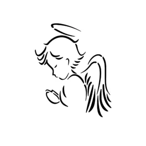 Ange en prière au tracé minimaliste pour tatouage temporaire discret et spirituel