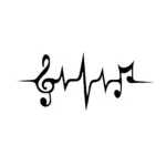Ligne électrocardiogramme avec notes musicales au tracé fin pour tatouage temporaire symbolique