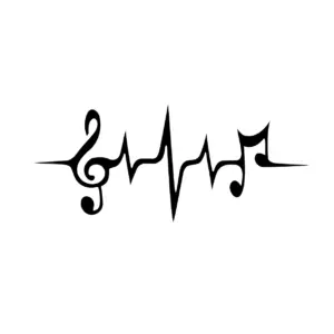 Ligne électrocardiogramme avec notes musicales au tracé fin pour tatouage temporaire symbolique