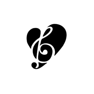 Cœur formé avec clé de sol au tracé fin pour tatouage temporaire musical et émotionnel