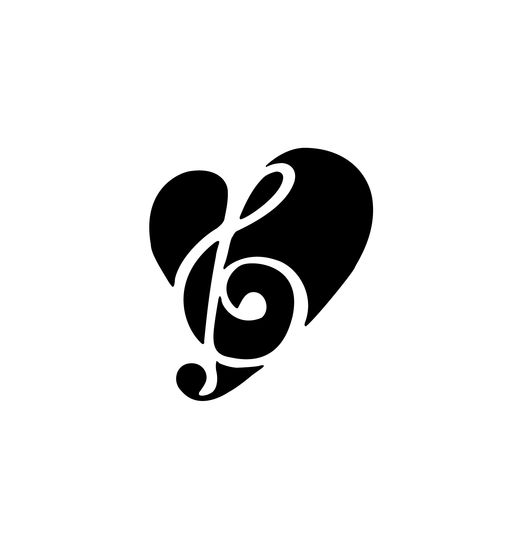 Cœur formé avec clé de sol au tracé fin pour tatouage temporaire musical et émotionnel