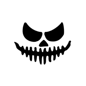 Crâne grimaçant stylisé pour tatouage Halloween avec regard intense et dents marquées