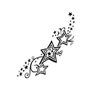 Étoiles filantes avec volutes décoratives pour tatouage temporaire fluide et élégant