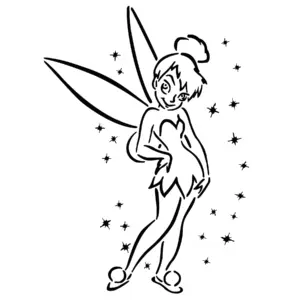 Fée élancée entourée d’étoiles au tracé fin pour tatouage temporaire féerique