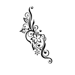 Fleur ornementale élancée aux lignes fines et courbes élégantes pour tatouage temporaire raffiné