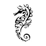 Hippocampe tribal aux lignes fluides pour tatouage temporaire marin stylisé