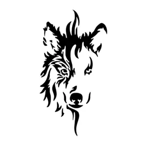 Loup regard intense en face au style graphique pour tatouage temporaire puissant