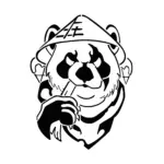 Panda stylisé avec chapeau type samouraï mangeant du bambou tatouage temporaire