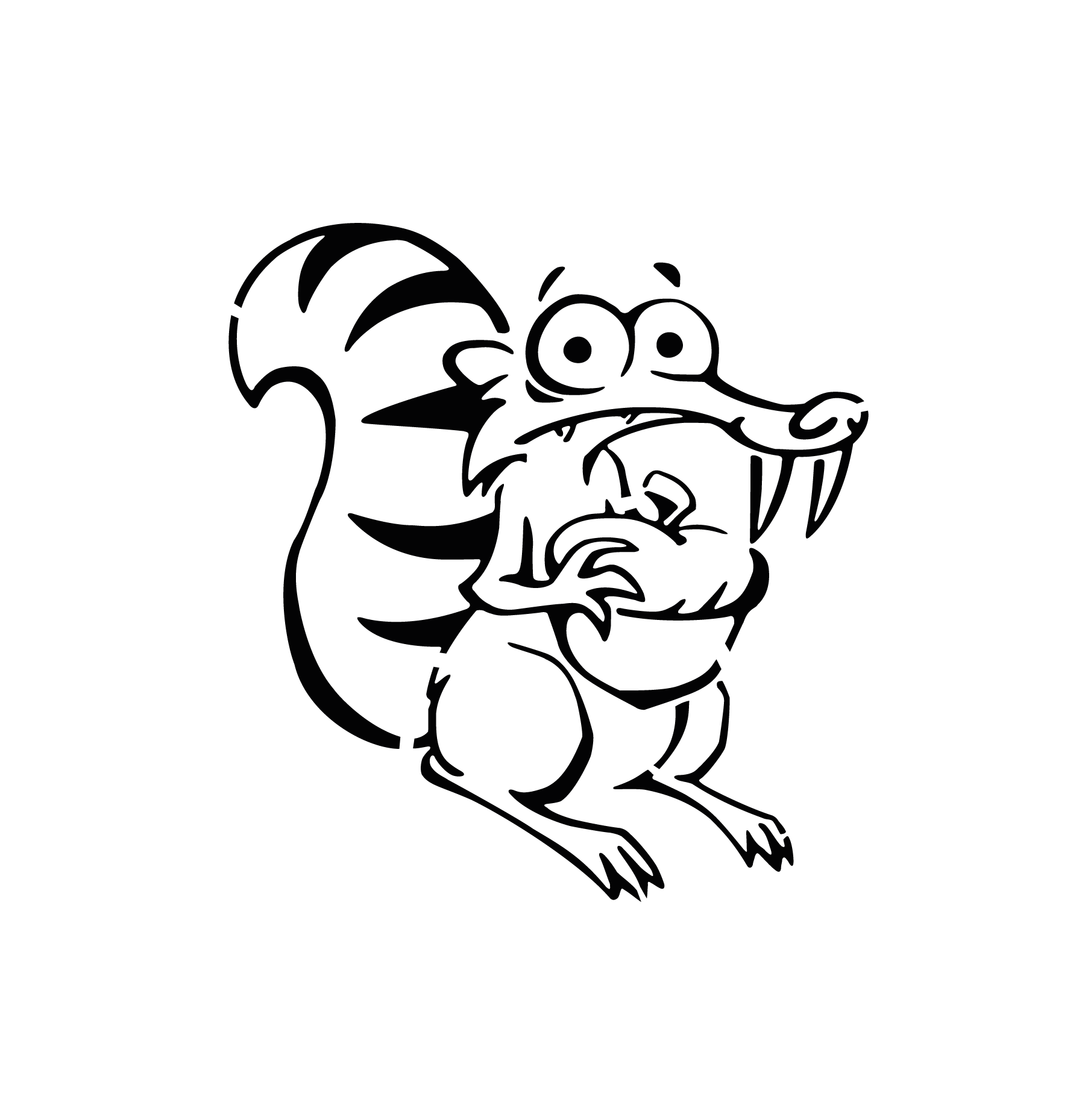 Scrat écureuil cartoon aux yeux écarquillés et posture nerveuse pour tatouage temporaire fun