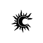 Soleil éclipse stylisée aux contrastes doux pour tatouage temporaire mystérieux et élégant