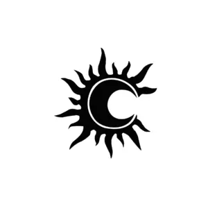 Soleil éclipse stylisée aux contrastes doux pour tatouage temporaire mystérieux et élégant
