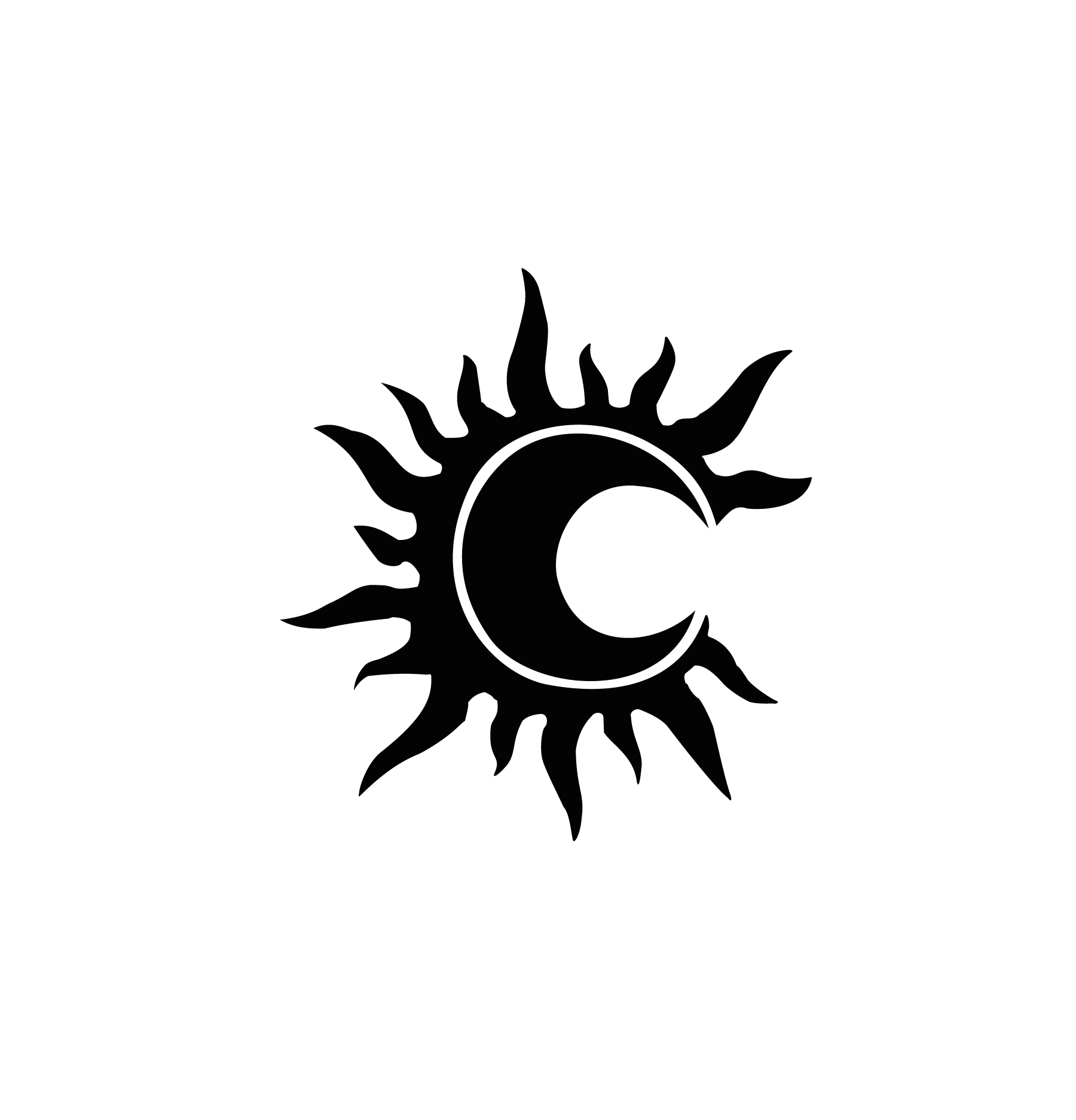 Soleil éclipse stylisée aux contrastes doux pour tatouage temporaire mystérieux et élégant