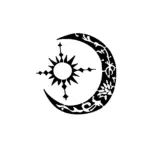 Soleil et lune ornemental mystique aux motifs détaillés pour tatouage temporaire décoratif et élégant