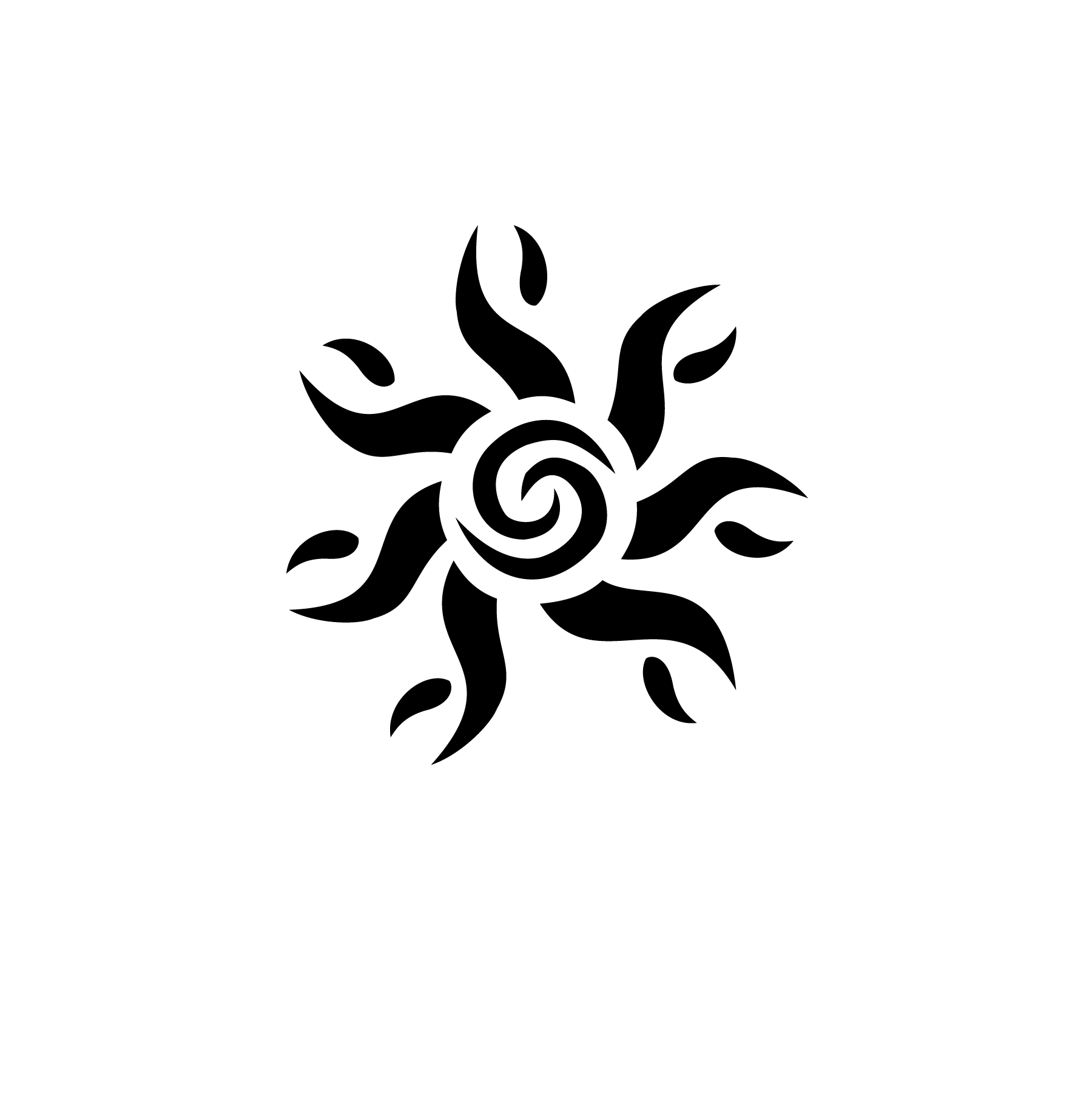 Soleil spirale dynamique aux lignes en mouvement pour tatouage temporaire énergique et expressif