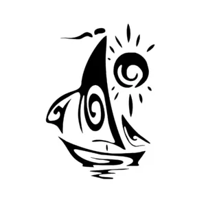 Soleil avec voilier stylisé pour tatouage temporaire artistique évoquant voyage et liberté