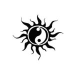 Soleil yin yang rayonnant aux contrastes équilibrés pour tatouage temporaire symbolique et harmonieux
