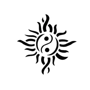Soleil yin yang tribal aux lignes marquées pour tatouage temporaire graphique et puissant