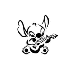 Stitch jouant de la guitare au style expressif pour tatouage temporaire fun et musical