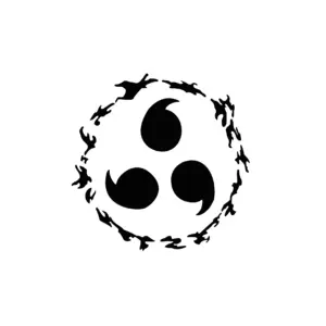 Symbole Sharingan circulaire au design épuré pour tatouage temporaire Naruto intense