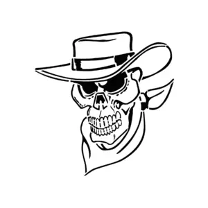 Tête de mort avec chapeau cowboy au style western pour tatouage temporaire rebelle