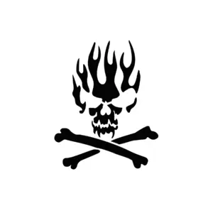 Tête de mort avec flammes et os croisés au style intense pour tatouage temporaire puissant