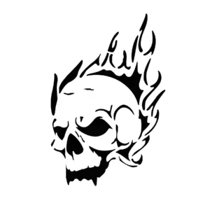Tête de mort avec flammes stylisées au design fluide pour tatouage temporaire moderne