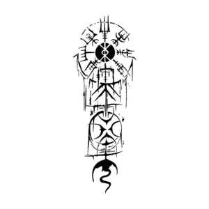 Symbole vegvisir nordique aux lignes fines pour tatouage temporaire mystique et protecteur
