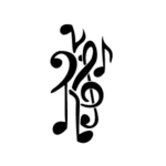 Image d'un tatouage temporaire représentant un mélange de notes et de clés musicale.