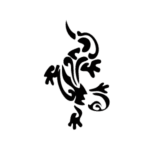 Image d'un tatouage temporaire représentant une salamandre d'inspiration tribal.