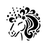 Image d'un tatouage temporaire représentant une tête de licorne.