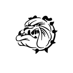 Bulldog cartoon stylisé aux contours épais pour tatouage temporaire graphique