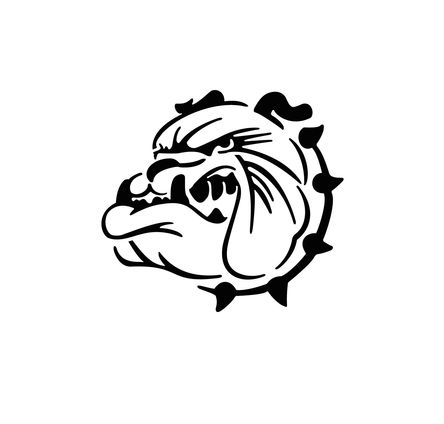 Bulldog cartoon stylisé aux contours épais pour tatouage temporaire graphique