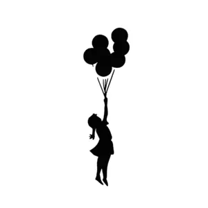 Fille s’élevant avec plusieurs ballons silhouette street art pour tatouage temporaire artistique