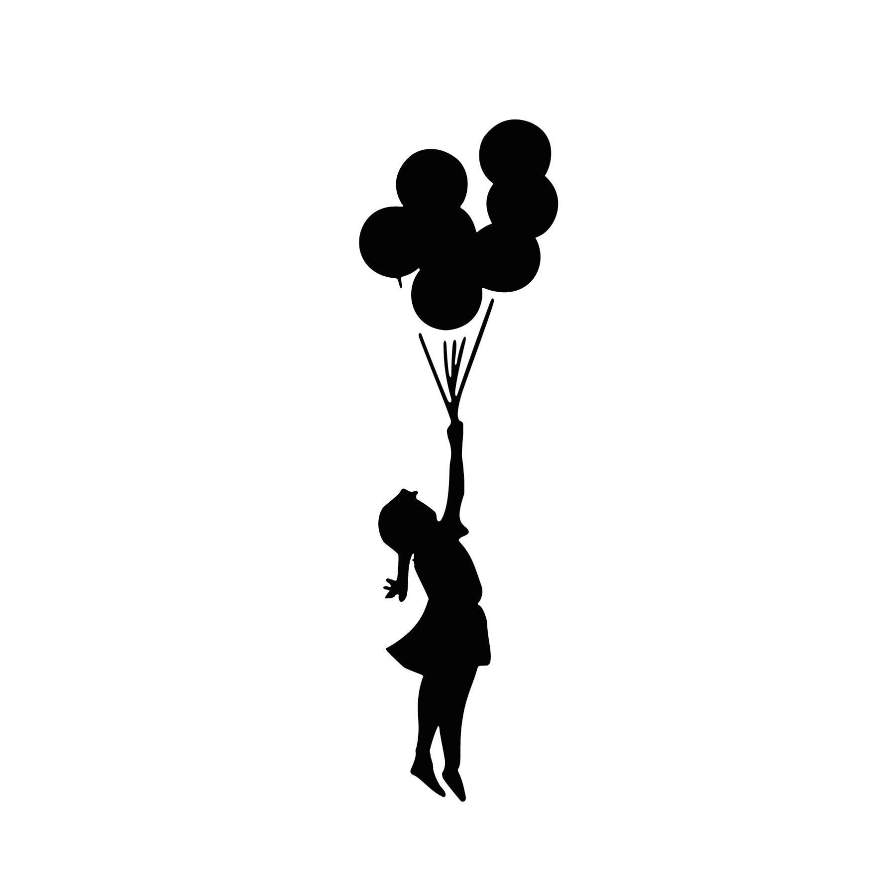 Fille s’élevant avec plusieurs ballons silhouette street art pour tatouage temporaire artistique