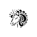Licorne stylisée avec éclats et formes fluides pour tatouage temporaire féerique