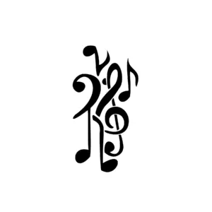 Notes musicales entrelacées au tracé fin pour tatouage temporaire graphique et moderne