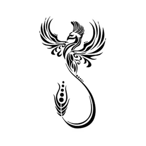 Phénix ornemental aux ailes déployées et lignes détaillées pour tatouage temporaire puissant